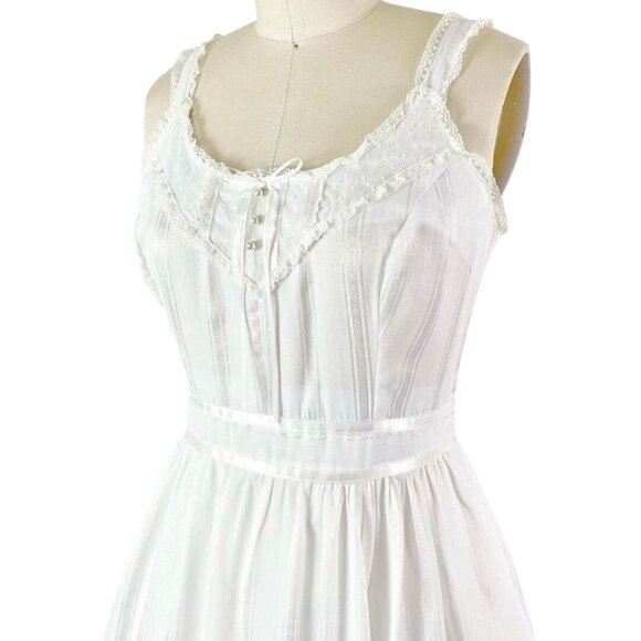 Gunne Sax By Jessica 1970s White Tie Waist Ribbon Lace Detail Maxi Dress Size 7 - Picture 6 of 10